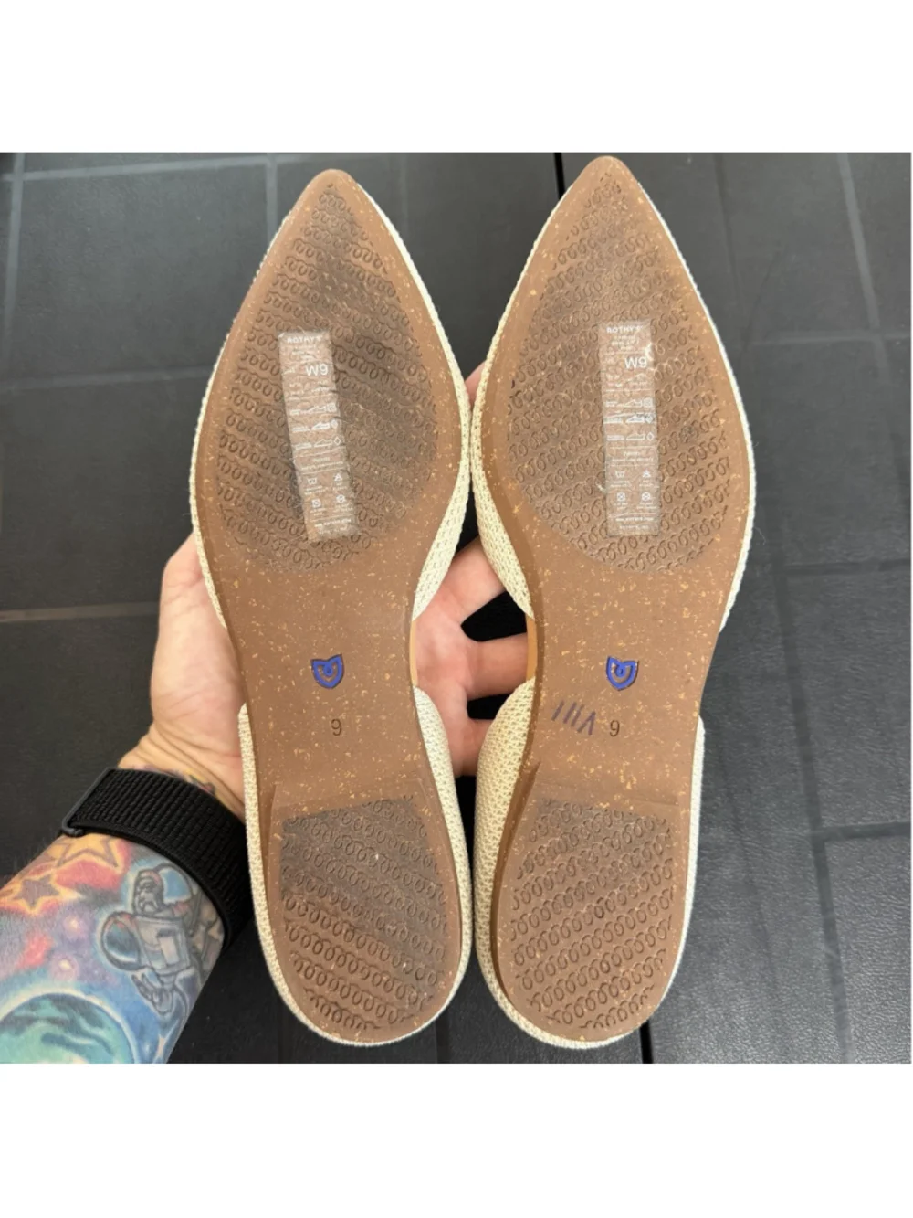 Rothy’s The D’Orsay Point Flat Conch Raffia Knit Size 9 EUC Slip On Comfort